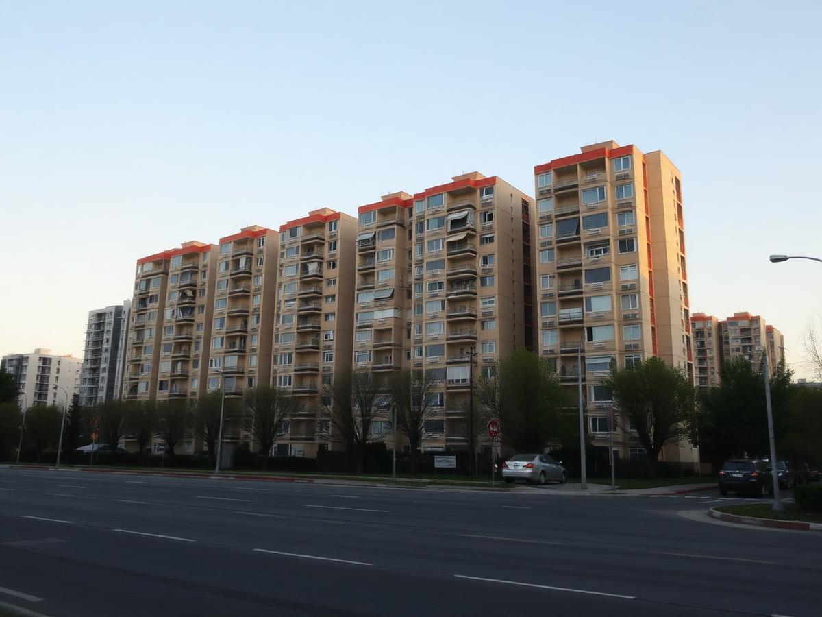 A row of residential apartment blocks