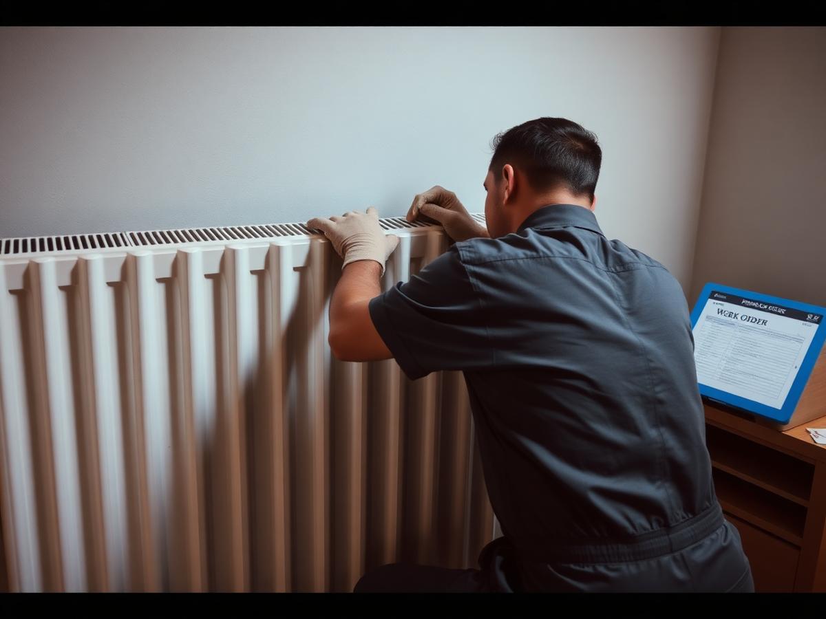 Maintenance technician repairing a radiator