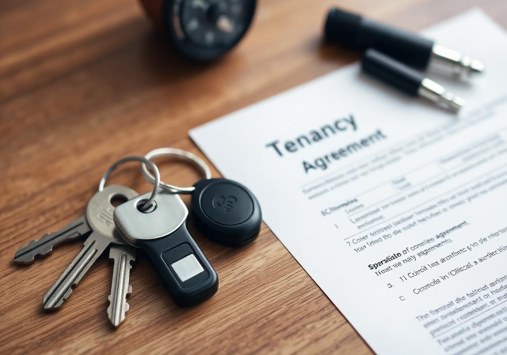 Keys and a signed tenancy agreement on a desk